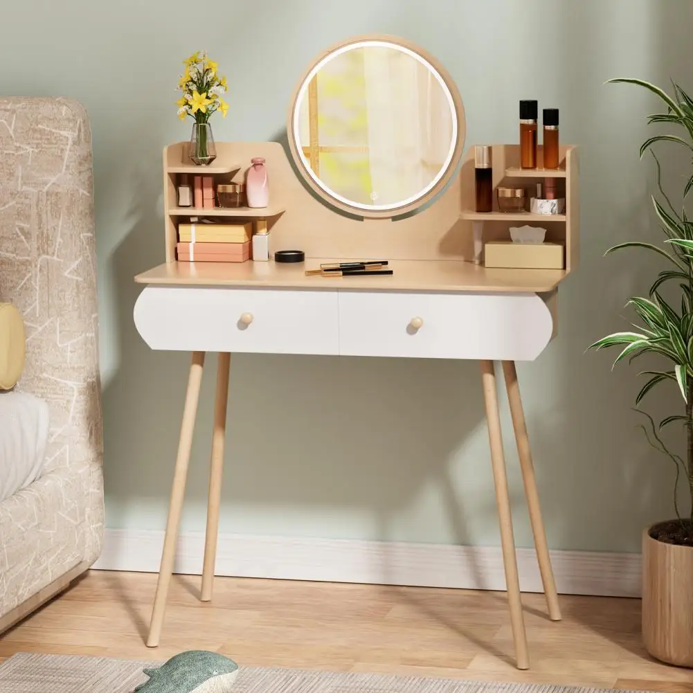 

Dressing Table, Modern Minimalist Bedroom Vanity With Integrated Storage, Featuring 2 Drawers And An Open Storage Compartment