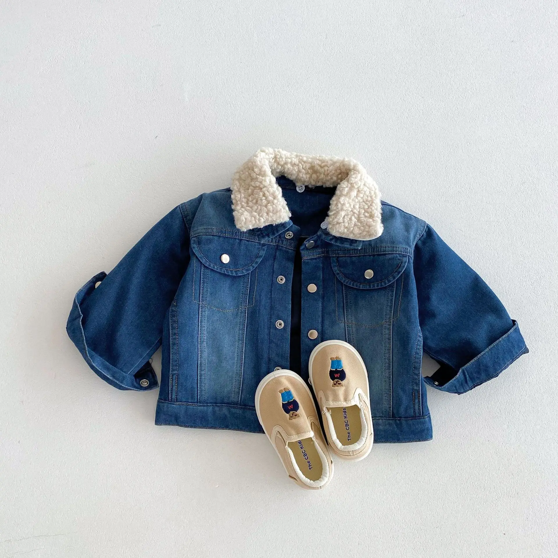 

Winter New Children Plus Velvet Thick Denim Coat Boys Windbreaker Jacket Girls Cotton Padded Jacket Kids Warm Quilted Jacket