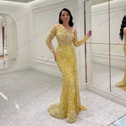 Elegant Sexy Luxury Evening Dresses Fascinating Beautiful Single Shoulder Sleeve Simple Mopping Customized Prom Gowns For Women