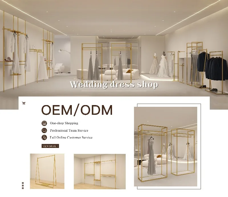 Store Design Custom Store Display Shelf Gold Stainless Steel Garment Rack Retail Store