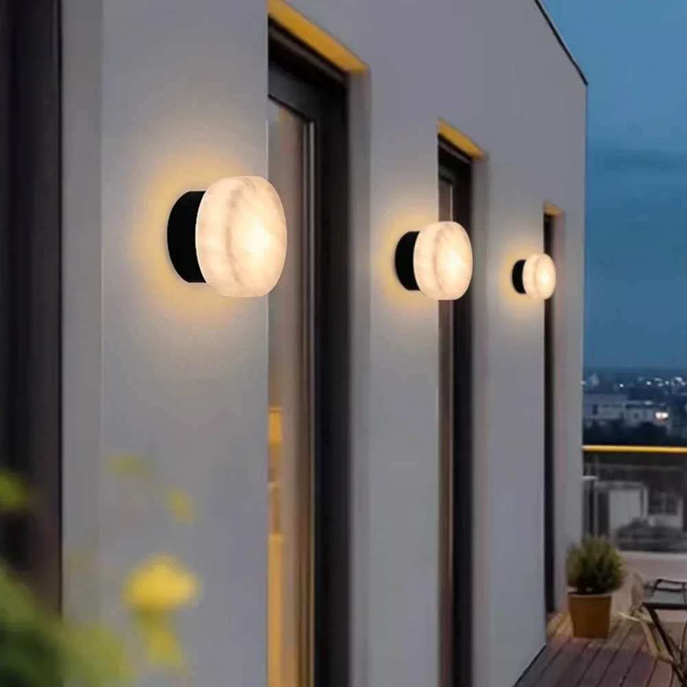 

Modern LED Natural Marble Roundness Wall Lamp Bedside Bedside Porch Living Room Background Wall Corridor Brass Wall Lamp Fixture