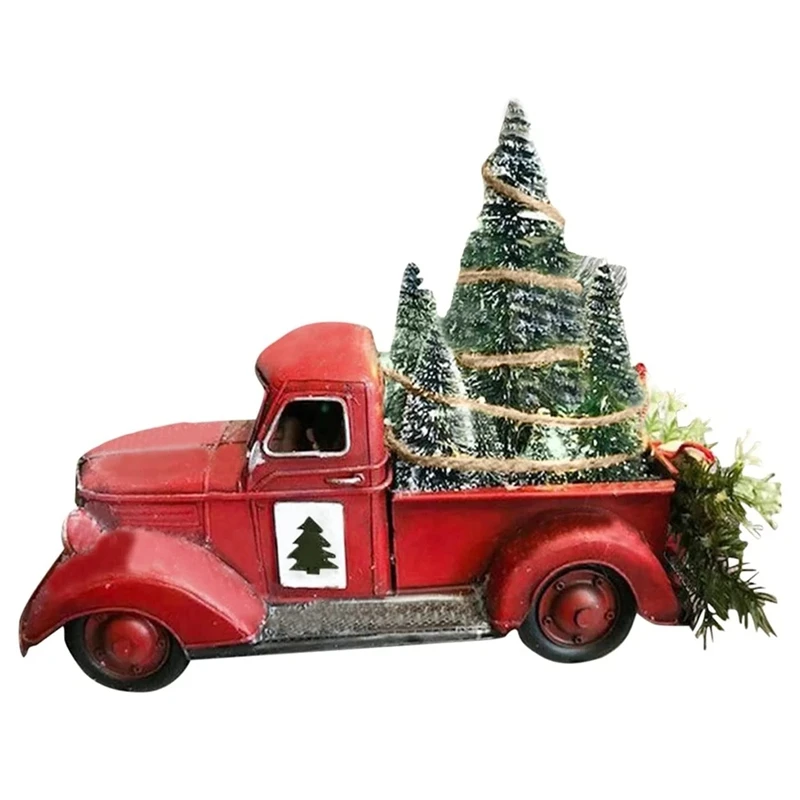 Christmas Red Truck Automobile Car+Lights Boy Resin Ornament Craft Waterproof Garden Yard Tree Decoration Home Decor