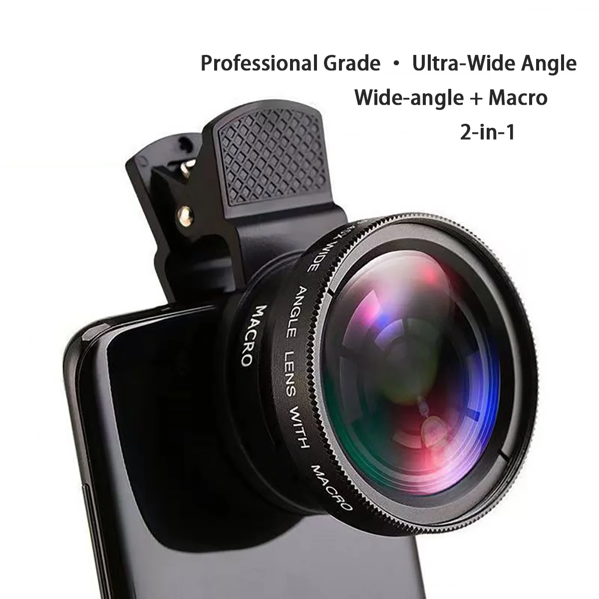 

Объектив для записи HD-видео 2-в-1 - 37 мм 0.37 мм. Широкоугольный и макрообъектив 45X — универсальная конструкция с креплением-клипсой для смартфонов 15/14/13 Pro Max и других моделей — изготовлен из материала ABS с антицарапинным покрытием — не требует 