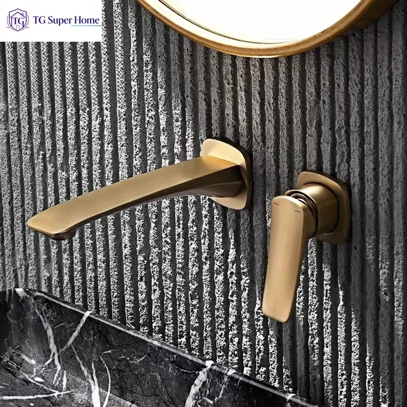 Minimalist Gunmetal Grey Concealed Basin Faucet Solid Brass In-Wall Cold Hot Mixer Tap