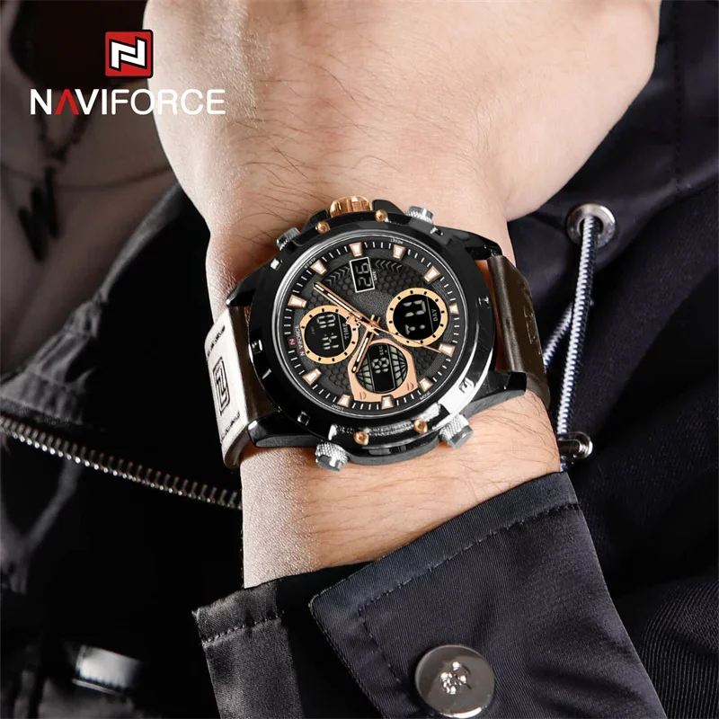 NAVIFORCE-Montre-bracelet à quartz numérique étanche pour homme, montres de sport, militaire, LCD, Shoous, réveil, 2023