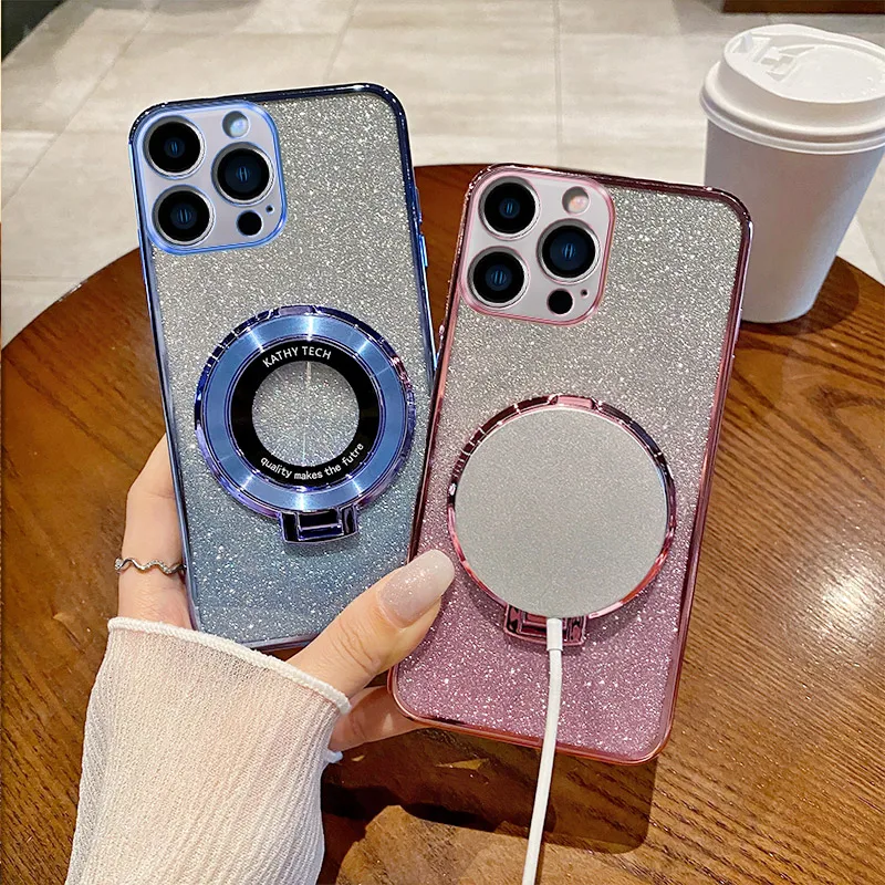 Gradiente glitter cd anel suporte caso de telefone para iphone 17 ar 16e 16 15 14 plus 13 12 mini 11 pro max se2 se3 se 2022 capa macia