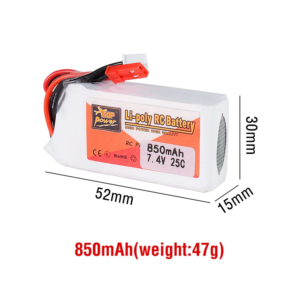 ZOP Power 7.4V bateria Lipo 25C 850/1000mAh Lipos z JST do samochodu TRX4M RC