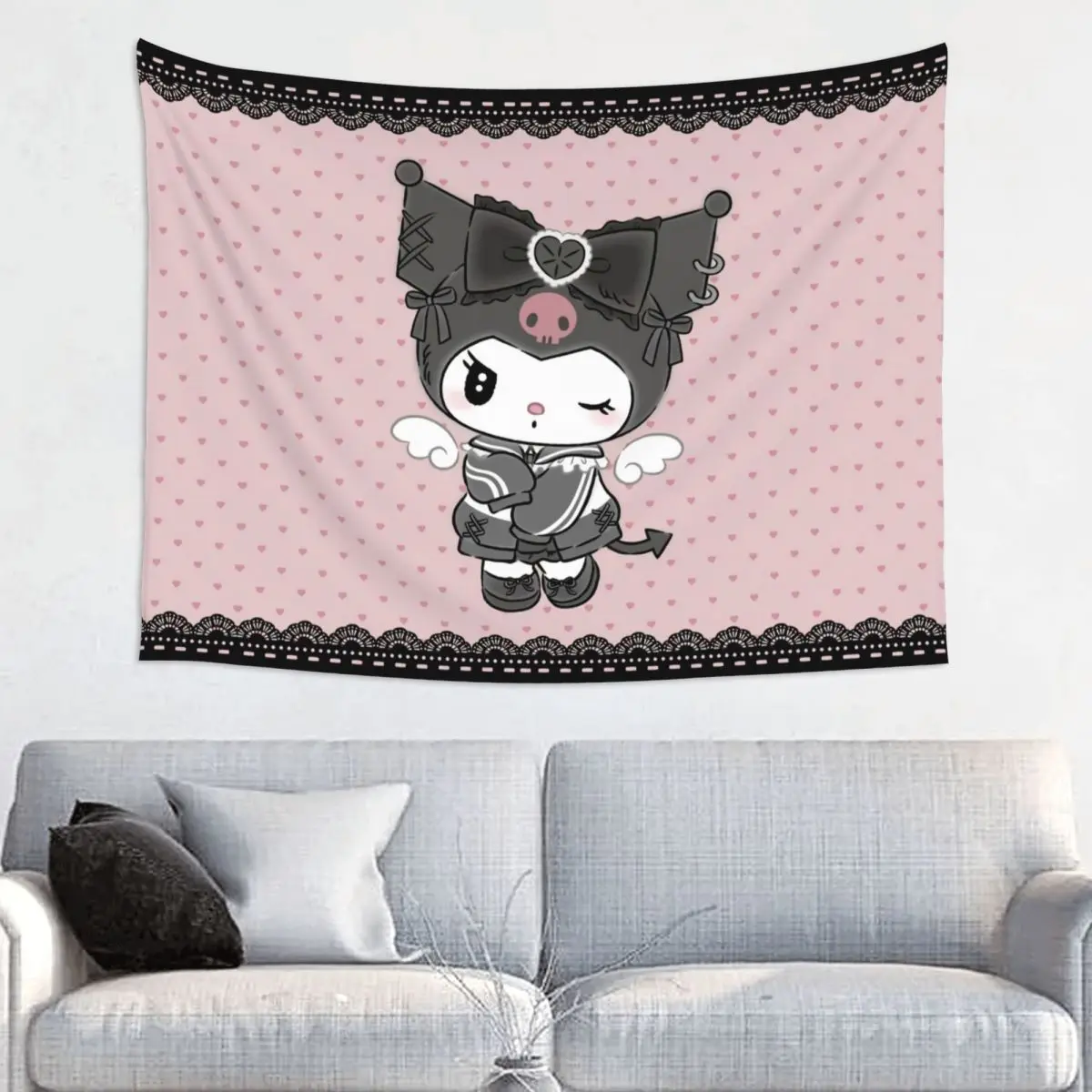 Custom Melody Kuromi Cartoon Anime Hippie Tapestry for Bedroom Decoration Tapestries Home Decor