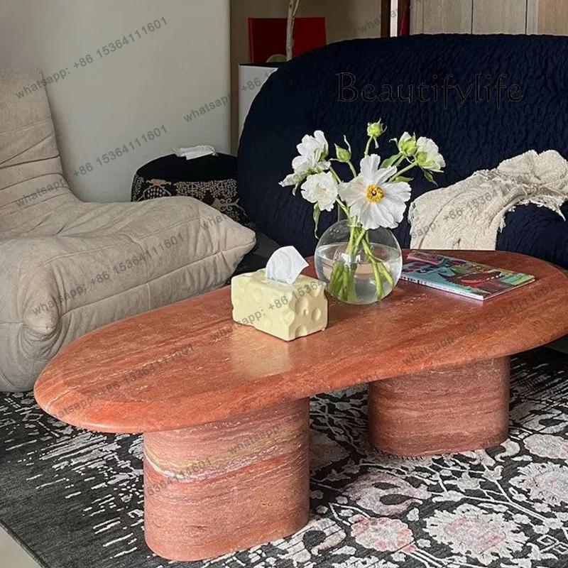 

Natural travertine coffee table light luxury high-end living room home minimalist new small apartment marble