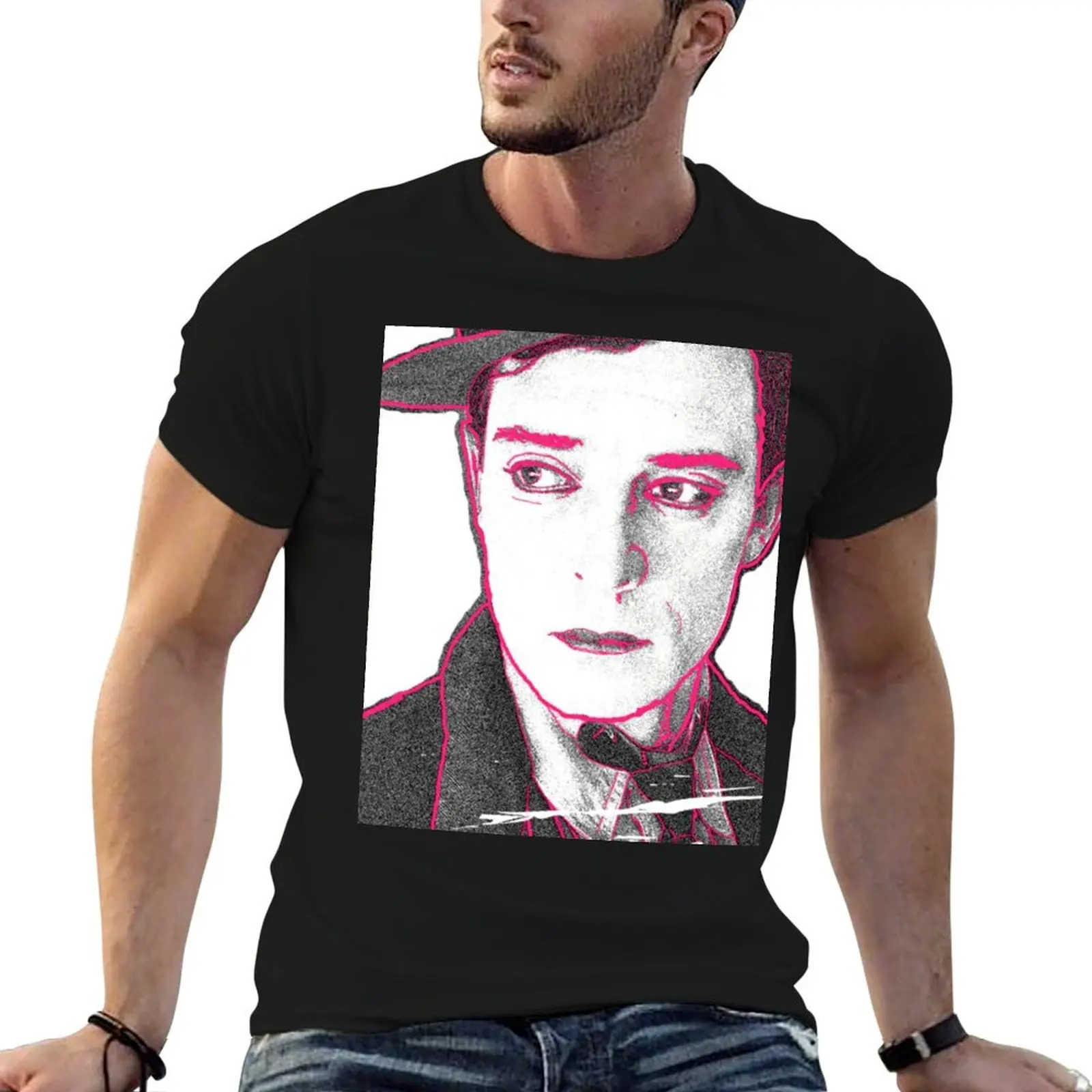 

Buster Keaton Pink Highlights Pop Art Digital Painting, Single and Repeating Pattern T-Shirt printed t shirts for man T-Shirt