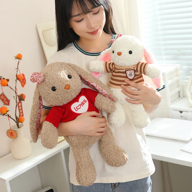 35/45 Cm Cartoon Fun Dressing Lange Oren Konijn Pluche Pop Trui Kan Af Dragen Konijn Knuffel Home decor Rustgevend Speelgoed Voor Kind