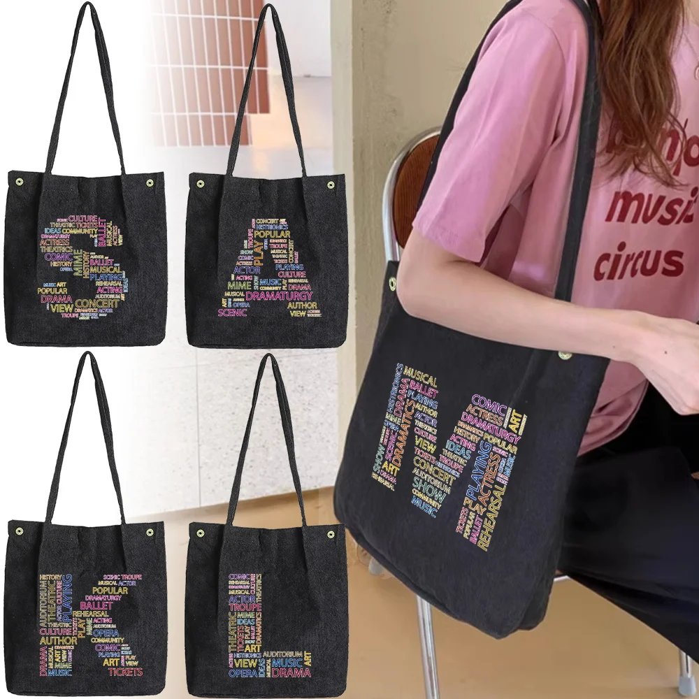 

New Women's Corduroy Shoulder Bag Fashion Handbag Reusable Shopping Bag Casual Women's Handbag Creative Letter Series