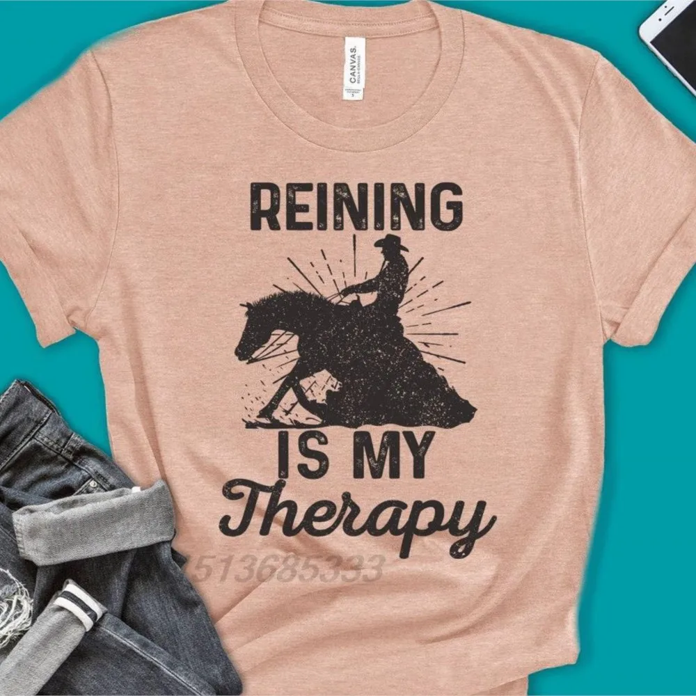 Reining Horse Is My Therapy Women Retro T-shirts Novelty Music Notation Notes Heart Unisex Printed Tee Shirts Vintage TShirts