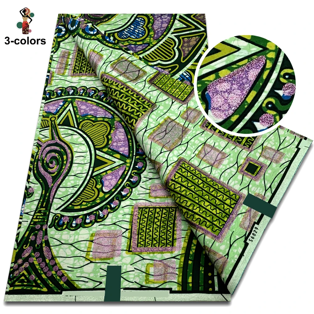 

African Super Glitter Grand Golden Wax Fabric High Quality Nigeria Gold Printed Ankara Wax Fabric 6 yards Women Pagne