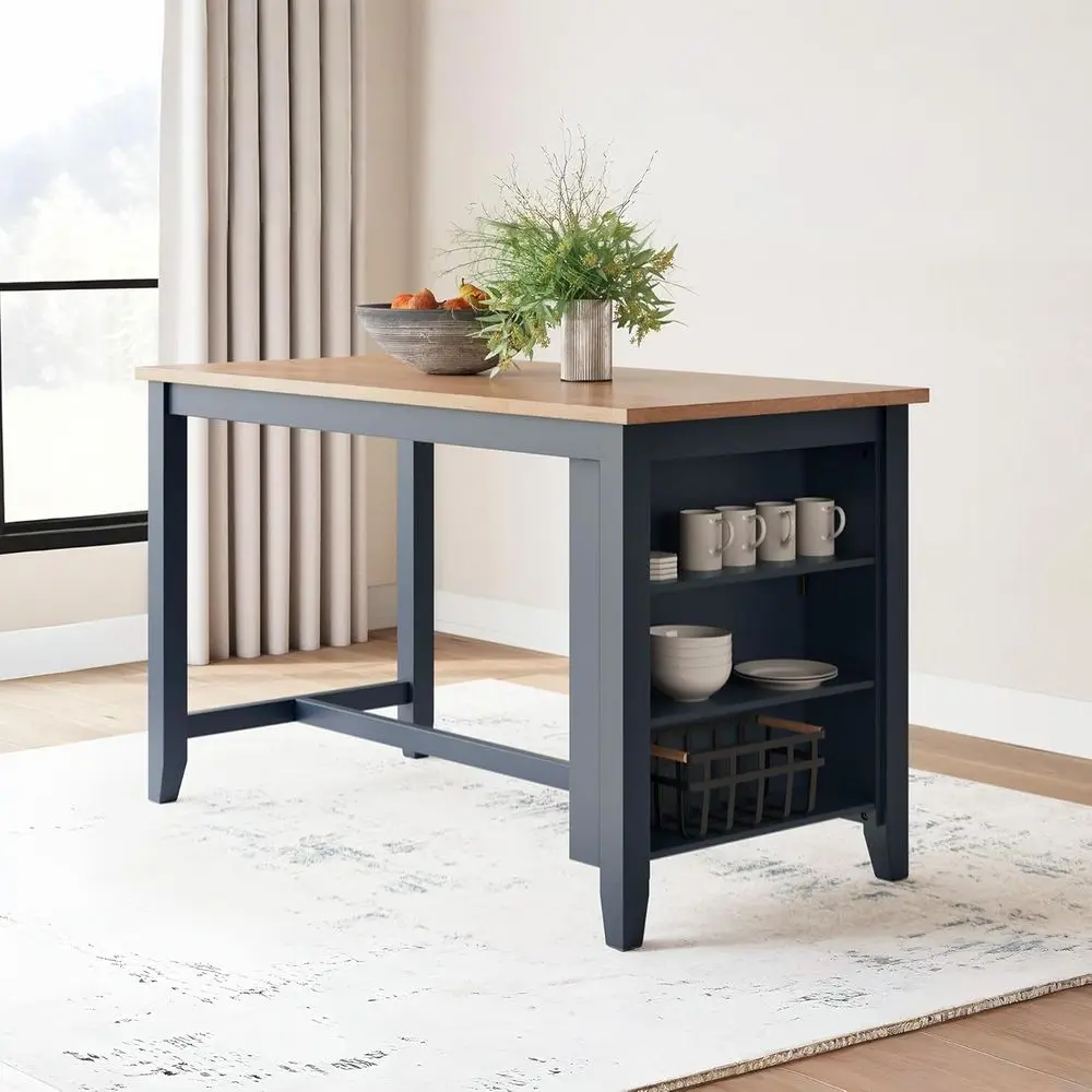 Gesthaven Counter Height Dining Table, Storage | 60-inch recular top, 3 side storage shelves, Rubberwood solids, Mango wood vene