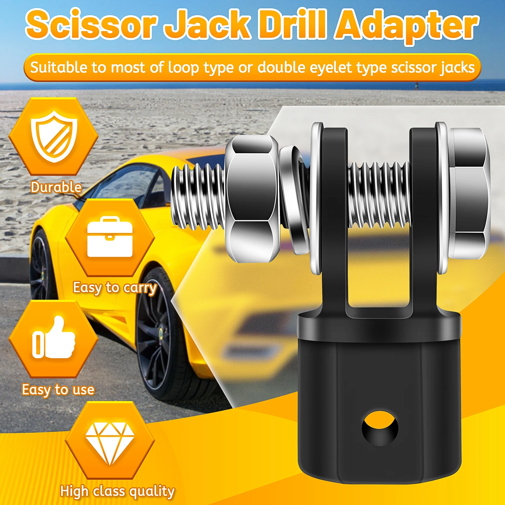 Scissor Jack Adaptor 1/2 Inch for Use with 1/2 Inch Drive or Impact Wrench Tools IJA001
