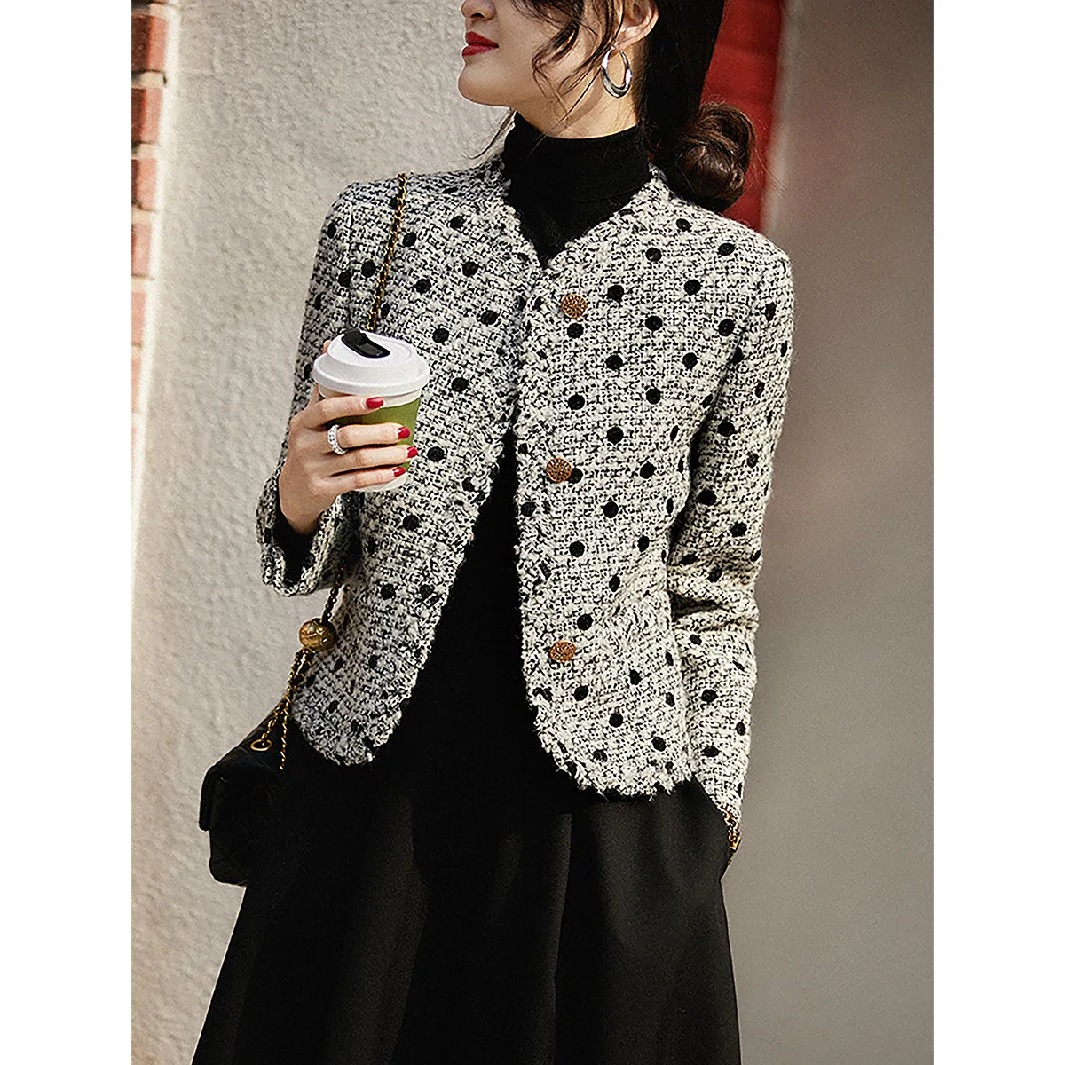 Wave Point Classic Chic Suit Coat Autumn/Winter 2022 Women High Quality Female V-Neck Blazers