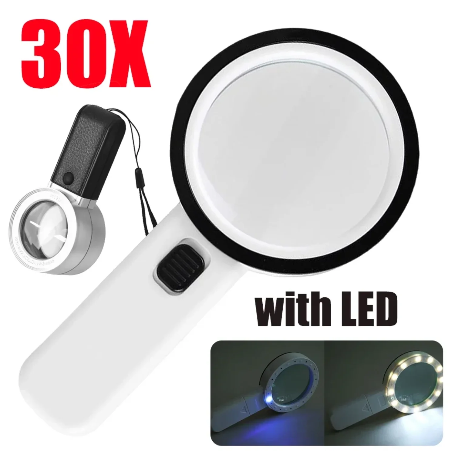 

30X Handheld Reading Magnifier Illuminated With Microscope Lens Jewelry Magnifying Reading Jewelry Glass Repair Tool