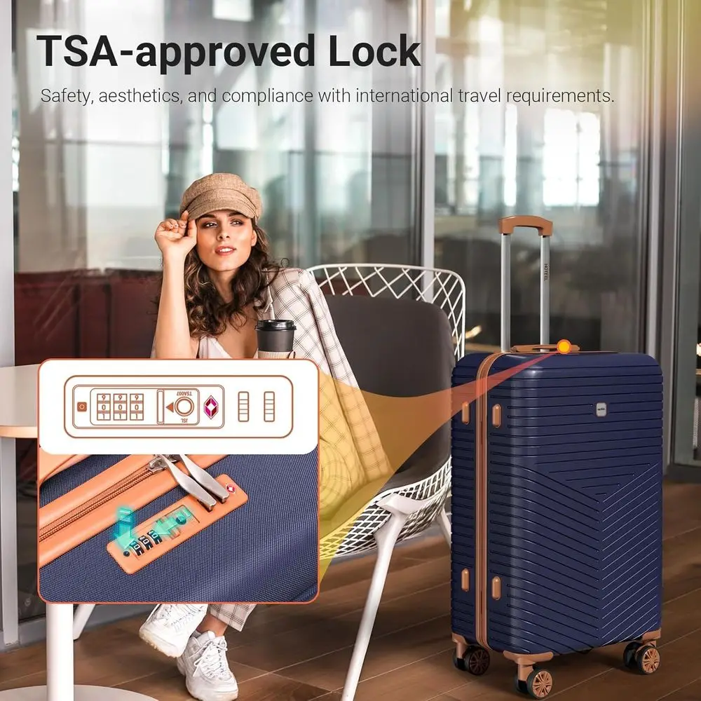 4-Piece Large ABS+PC Luggage Set with Spinner Wheels, TSA Lock, 4-Year Warranty, Dark Blue