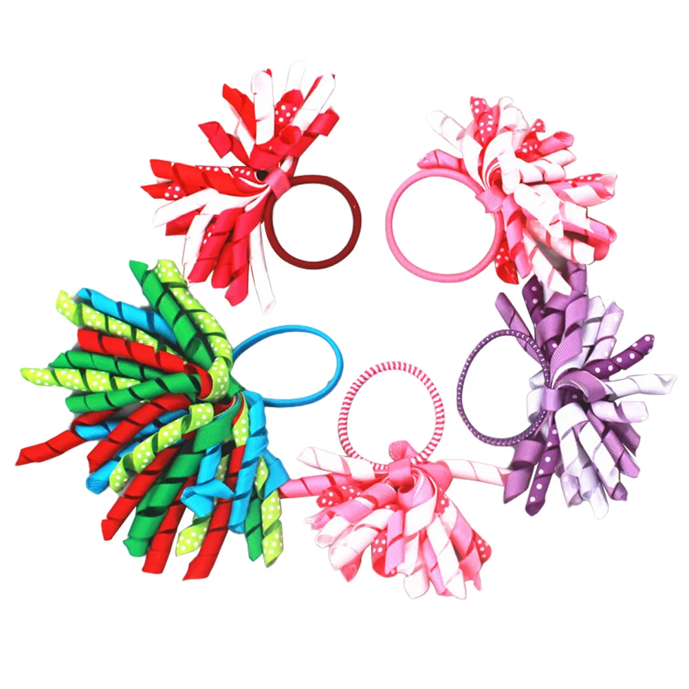 

10 Pcs Hair Rope Ponytail Holder Ties with Curly Ribbon Kids Rubber Bands Ribbons