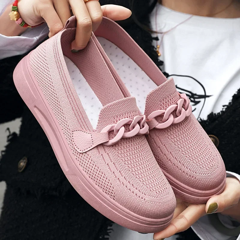 Zapatillas de deporte informales para mujer, zapatos planos sin cordones, cómodos, primavera y otoño, 2023