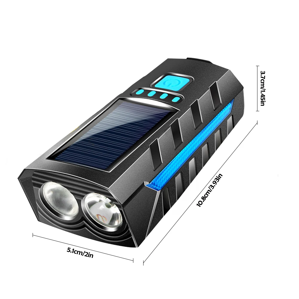 AliExpress newstyle Bicycle Headlight with Horn 130DB Horn Solar Charging Ultralight Bike Headlight MTB Road Bike Front Lamp Flashlight Bike Light