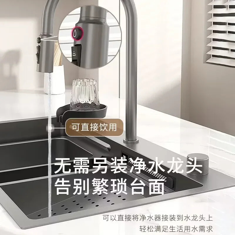 Gun gray stainless steel sink nano manual sink large single-slot square kitchen  household