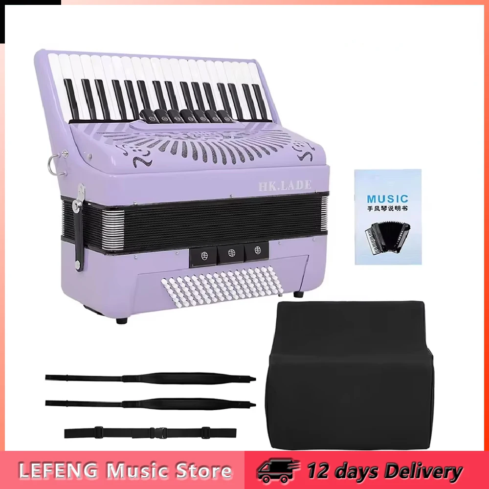 HK.LADE AH-280 Multiple-voice Accordion 37 Keys 96 Bass Accordion with Bag Strap Keyboard Instrument for Grading Performance