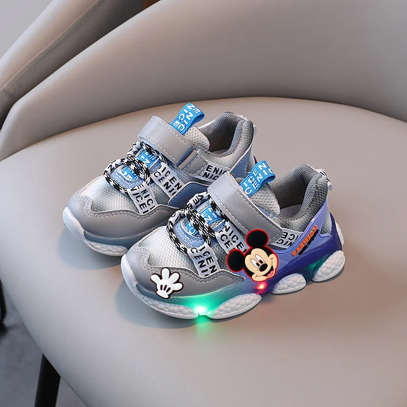 

Disney Kids Lighted Sneakers Spring & Autumn New Girls LED Casual Shoes Breathable Mickey Mouse Minnie Boys Toddler Shoes
