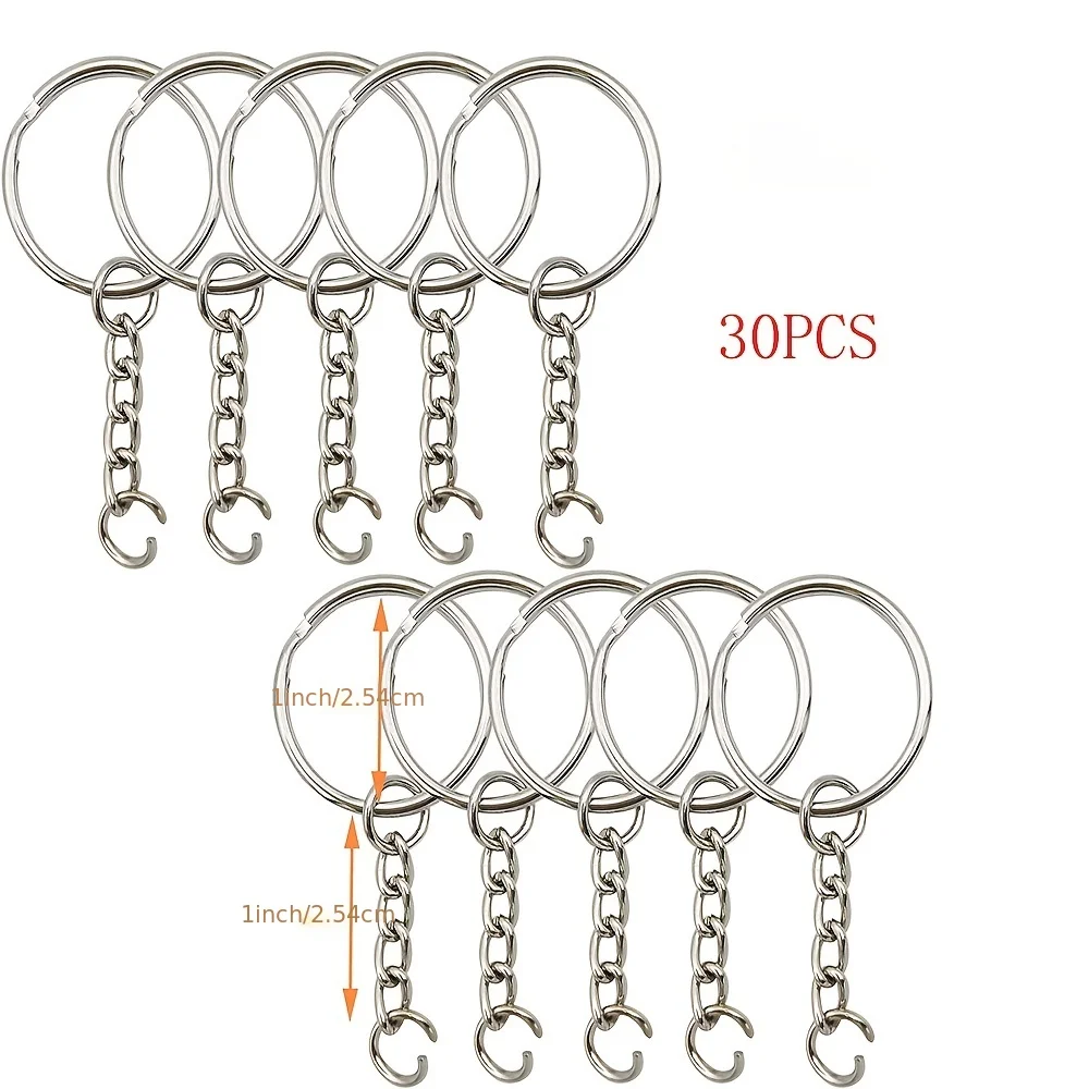 30pcs Silver Plated Metal Blank Keyring Keychain Split Key Ring with Chain Climbing Buckles Carabiner Keychain Rings Accessories