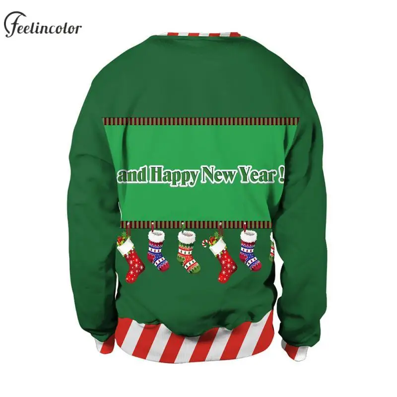 Merry Christmas Couple Ugly Sweatshirt Santa Claus Xmas Stockings Graphic Pullover Red Green Crewneck Hoodies Male Streetwear