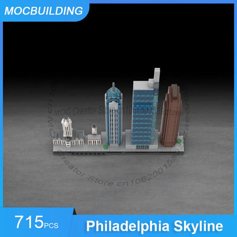MOC Building Blocks Philadelphia Skyline Architecture Display Model DIY Assemble Bricks Creative Educational Toys Gifts 715PCS