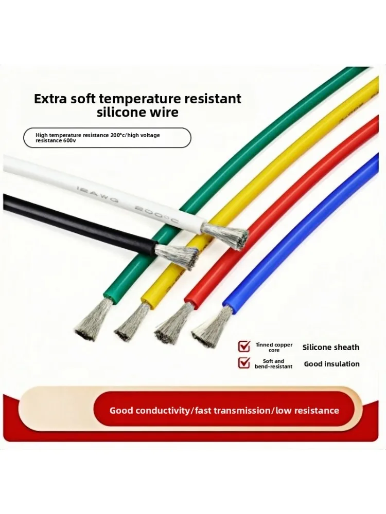 1/5/10m Soft Silicone Cable Car Battery Automotive Wiring 30 28 26 24 22 20 18 16 14 12 10 8 6AWG Heat-resistant Electrical Wire
