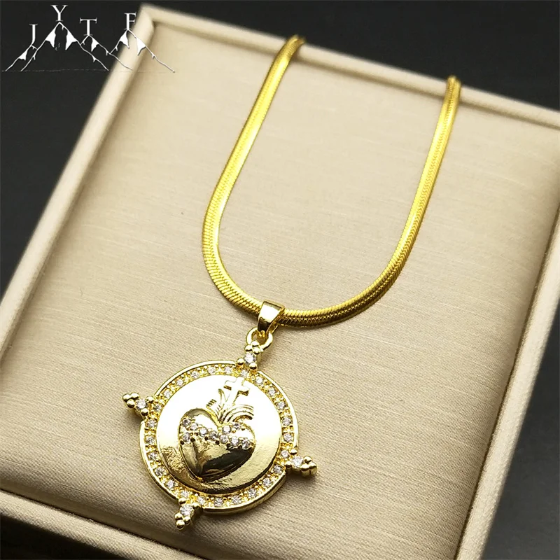 Love Heart Rhinestone Cross Pendant Necklace For Women Couple Copper Gold Color Christian Choker Charms Party Jewelry Gift