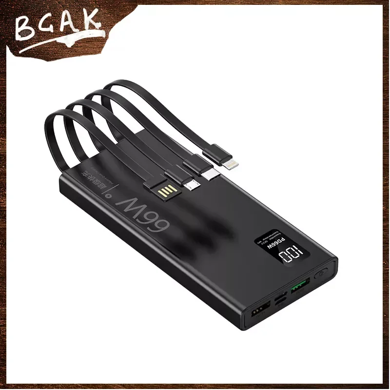 New Style BCAK 30000mAh 66W Fast Charging with Built-in Cable, Power Bank, Large Capacity Mobile Power Supply Gift Wholesale