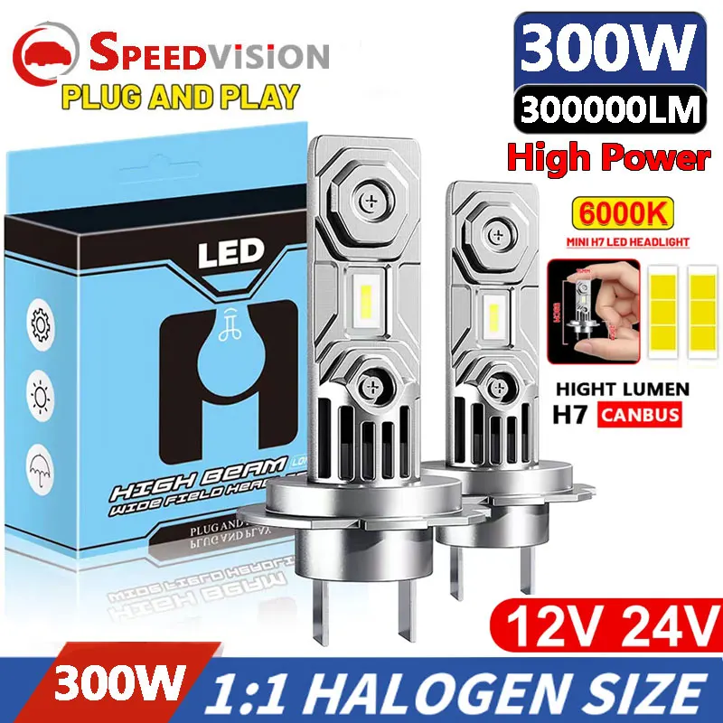 300000LM H7 LED Headlights Canbus No Error 300W 6000K H7 Car Headlight Bulb 1: 1 Mini Diode Auto Lights 12V 24V Truck Automobile