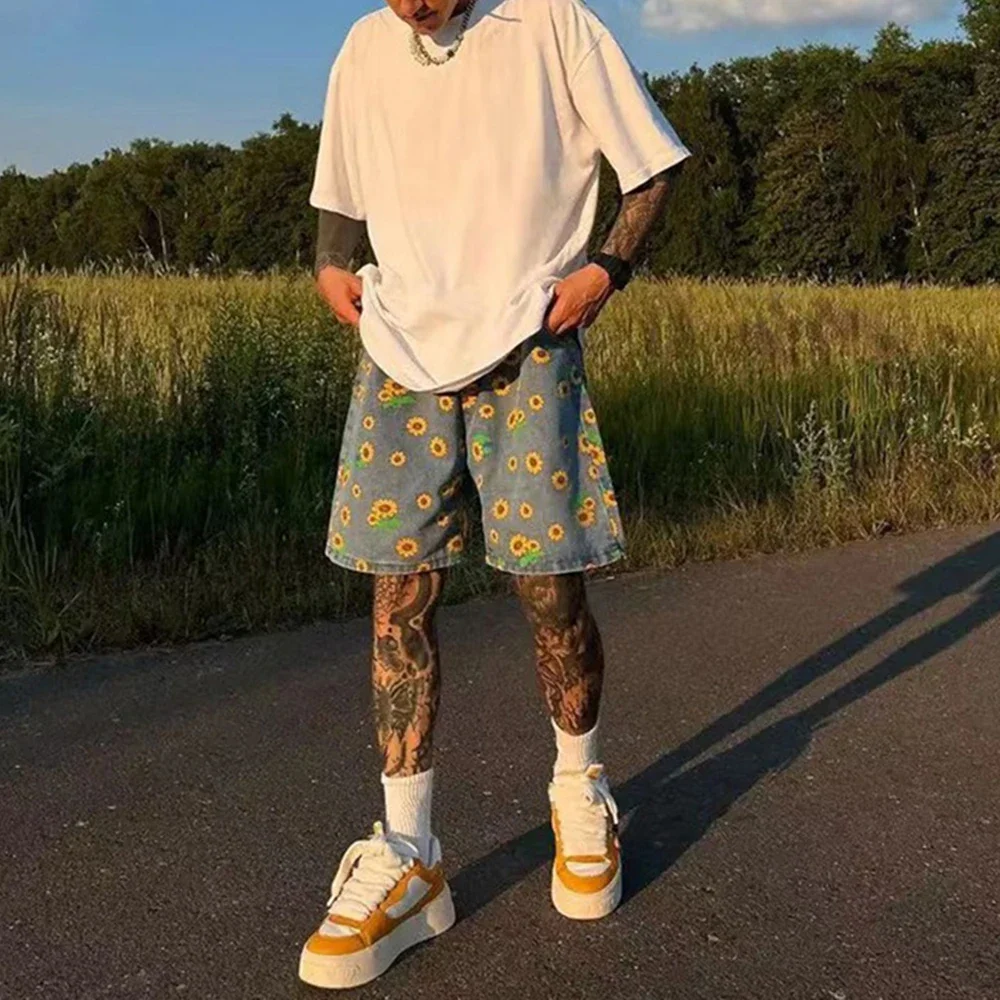 Little Daisy Casual Denim Shorts 2024 Spring And Summer New Fashion Casual Loose Trendy Street Pants Men'S Clothing Shorts