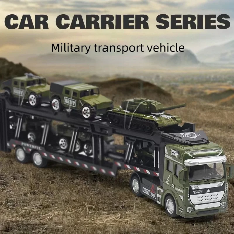 

1 set, alloy military vehicle transport vehicle (with 6 sub-vehicles) toy set, with return force function, gift toy model gift,