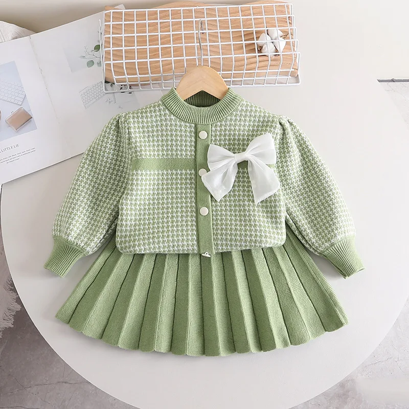 2PCS SETS of Fall Winter Sweater Lovely kids' sets and outfits for Little Girls Clothes Baby Girl Clothes Knit Top Skirt Wear