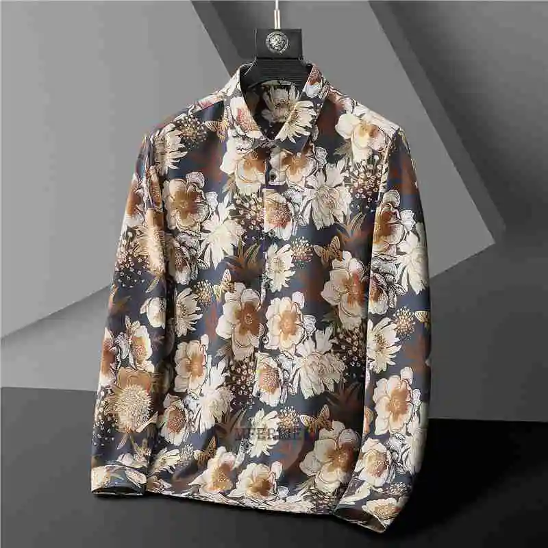 

mferlier high quality autumn winter Men Shirt long Sleeve plus Size 10XL 12XL 14XL casual floral Shirt comfortable 70