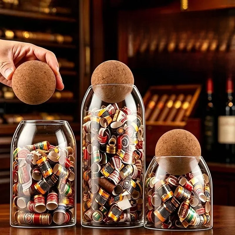 Sealed Glass Jar Cigar Label Storage Display Piece Memorial round Shape Kitchen Storage Container Transparent High Borosilica...