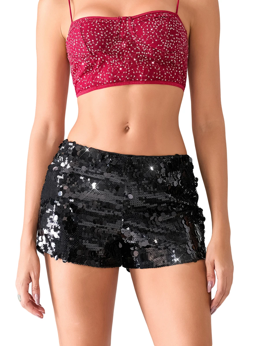 

Women s Sparkle Sequin Shorts Glitter Low Waist Night Out Mini Shorts Clubwear Festival Costume