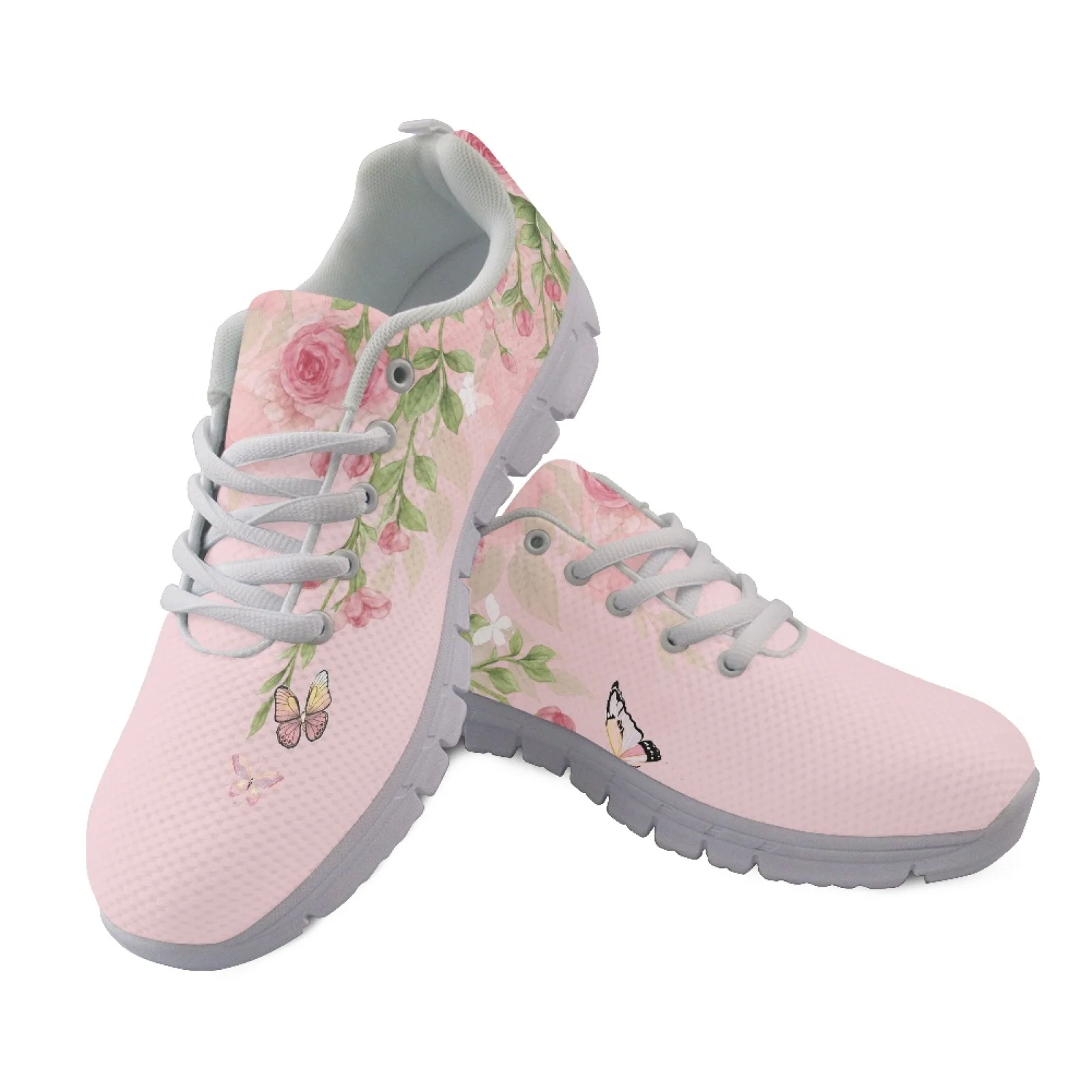 Coloranimal Heart Rose Print 2026 Collection Lace Up Walking Shoes Mesh & EVA Sole Athletic Sport Shoes Sports Tennis Shoes