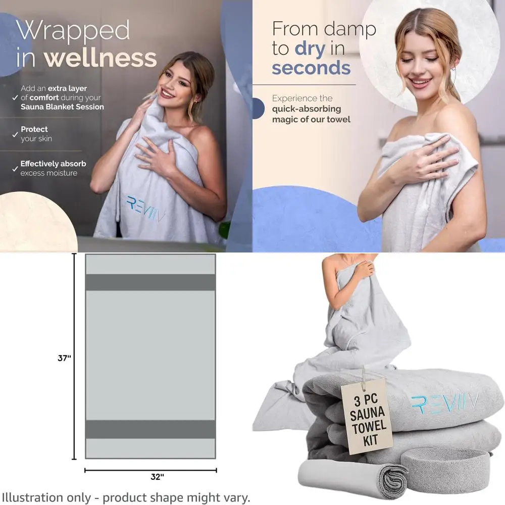 

Набор из 3-х полотенец для сауны с влаговпитывающим мешочком и микрофибровым полотенцем - легкая уборка, аксессуары для инфракрасной сауны 70 x 30 дюймов