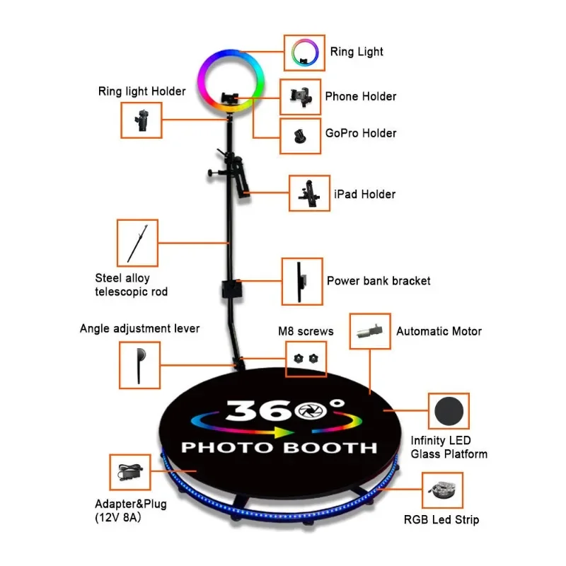 360 ring shot, cross-border American warehouse straight hair multi-size surround shot photo booth