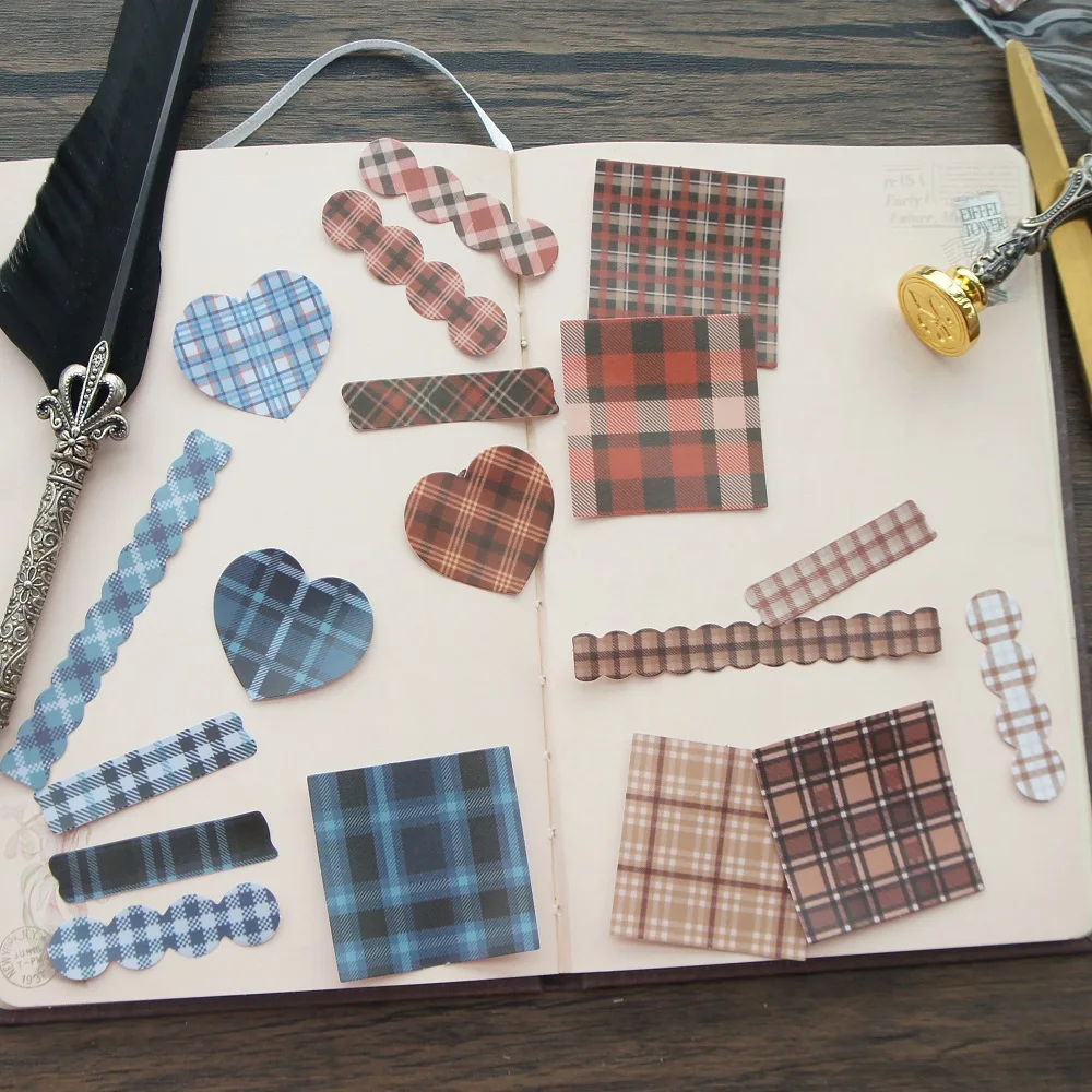 

28pcs Red Green Blue Checked Cloth Heart Line Square Shape Style Sticker Scrapbooking DIY Gift Packing Decoration Tag