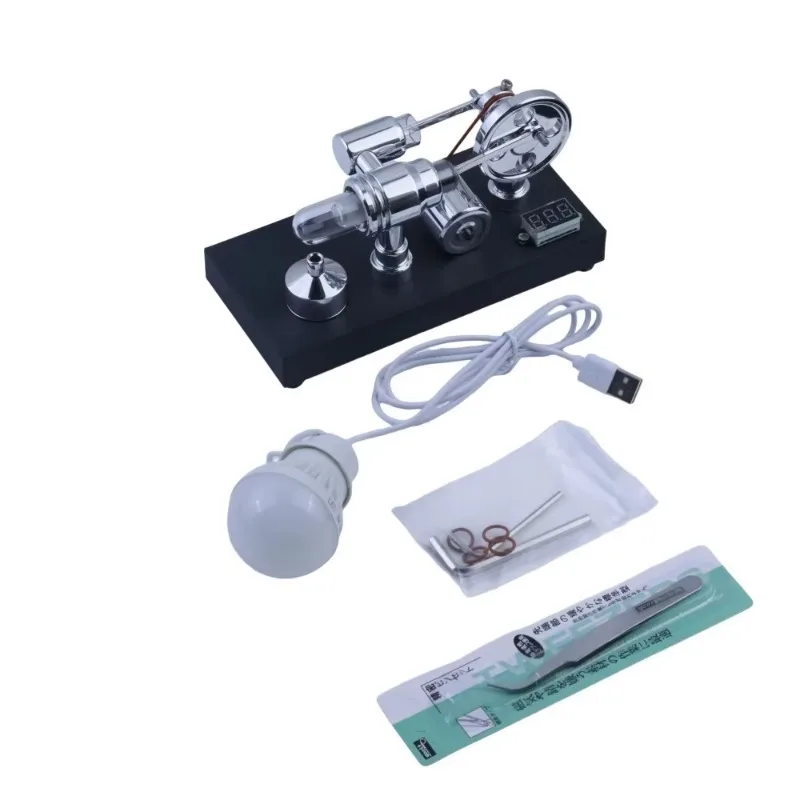 Stirling Engine Power Generation Model DIY Engine Generator Physical Experiment Teaching Device with Light Bulb USB Interface