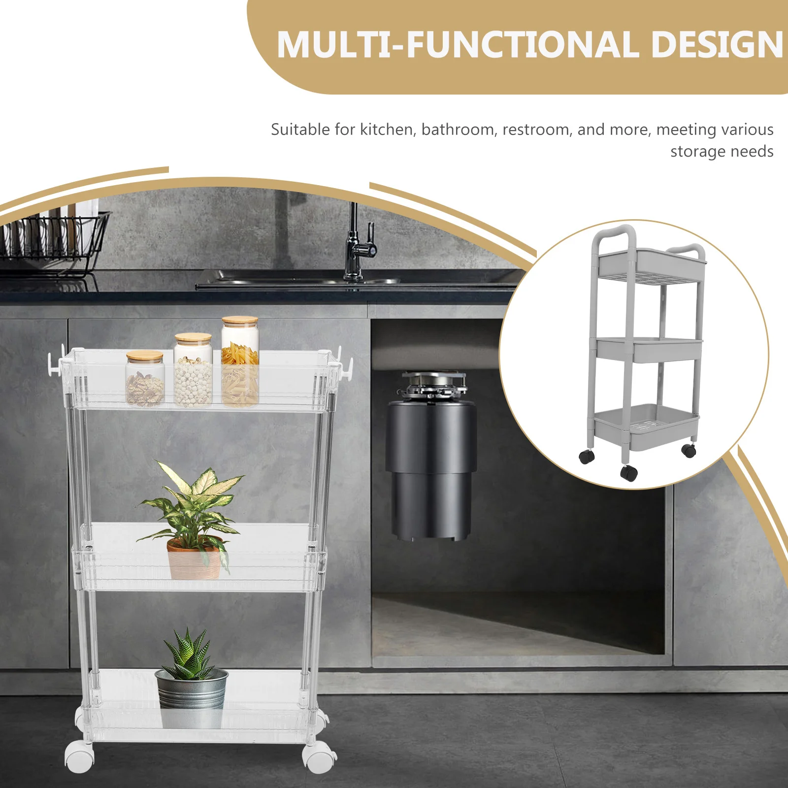 

Multi-Layer Rolling Utility Cart Mobile Storage Rack for Kitchen Bathroom Bedroom Office Organizer Cart with Wheels Narrow