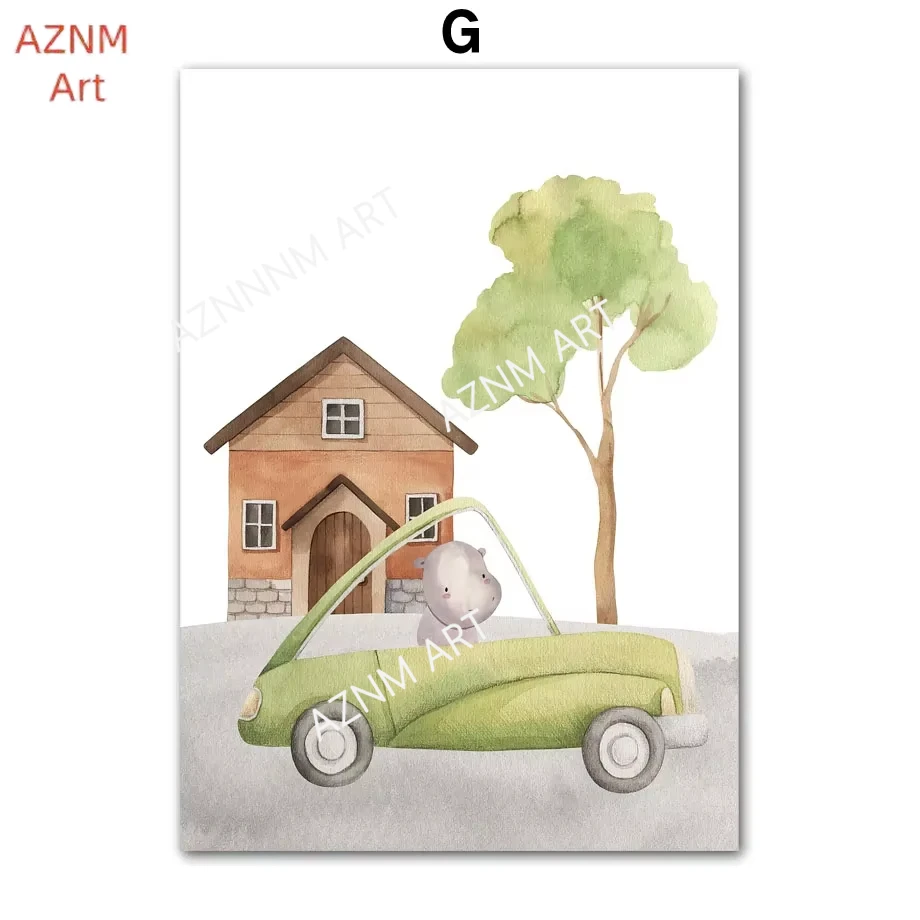Wall Art Canvas Painting Nordic Pictures Baby Kids Room Decor Car Giraffe Lion Elephant Monkey Jungle Animals Posters