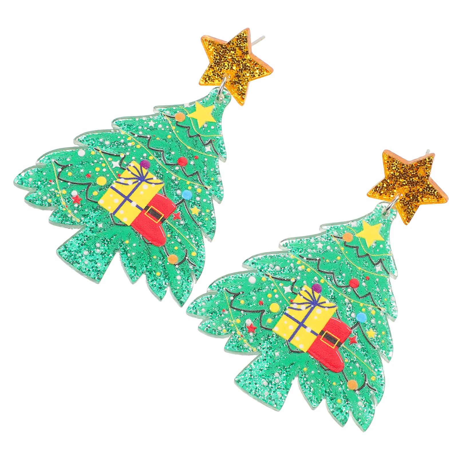 

1Pair Holiday Earrings Lightweight Acrylic Star and Christmas Tree Drop Dangle Creative Festive Christmas Party Jewelry